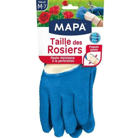 MAPA - Taille des Rosiers - Gants de Jardinage Textile 100% Coton - Anti-Perforation - Idéal taille des épineux - Bleus - Taille 7/M