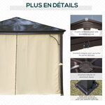 Tonnelle pavillon de jardin imperméable 4 parois latérales anti-UV 4 moustiquaires panneaux polycarbonate alu 3L x 3l x 2 6H m chocolat beige
