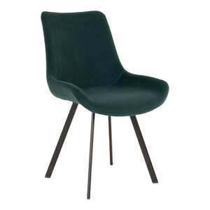 Chaise de salle à manger en velours vert avec pieds noirs