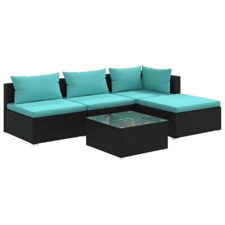 vidaXL Salon de jardin 5 Pièces avec coussins Résine tressée Noir