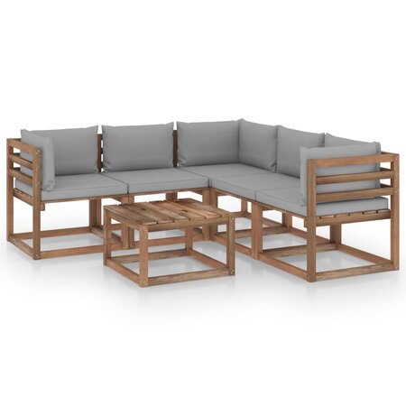 vidaXL Salon de jardin 6 Pièces avec coussins gris Bois de pin imprégné