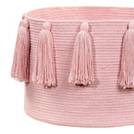 Panier de rangement en coton tressé rose avec pompons 30 x 45 x 45 cm