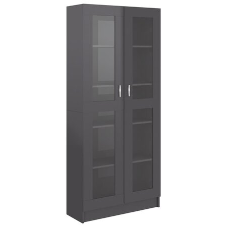 vidaXL Armoire à vitrine Gris brillant 82 5x30 5x185 5 cm Aggloméré