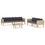 vidaXL Salon de jardin 3 Pièces avec coussins Résine tressée Beige