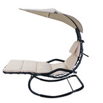 Bain de soleil transat à bascule design contemporain avec pare-soleil et matelas 1 65L x 1 25l x 1 84H m acier époxy noir polyester beige