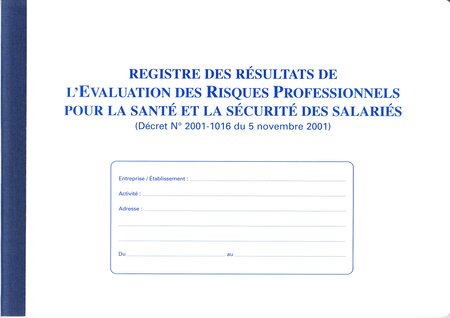 Registre résultats évaluation des riques Professionnels 210X297 60 Pages ELVE