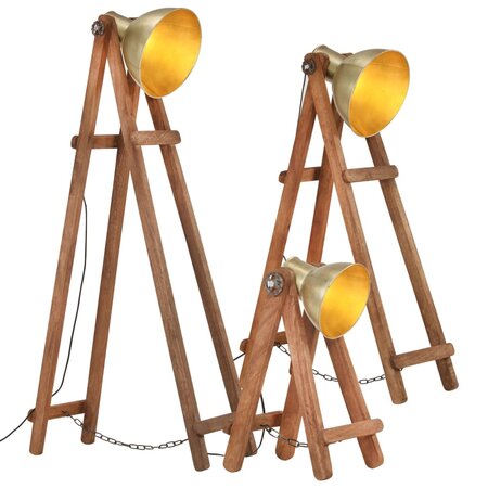 vidaXL Lampadaires 3 Pièces Laiton E27 Bois de manguier massif