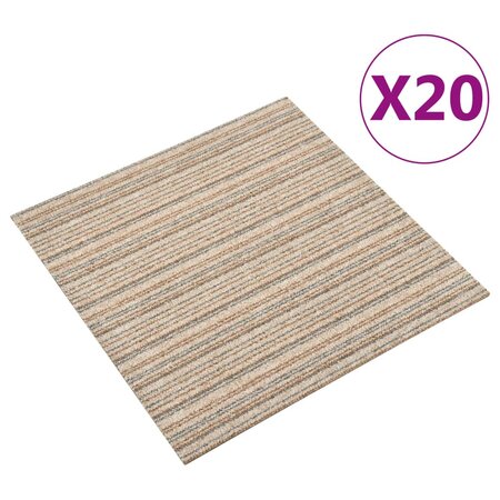 vidaXL Dalles de tapis de sol 20 Pièces 5 m² 50x50 cm Beige rayé