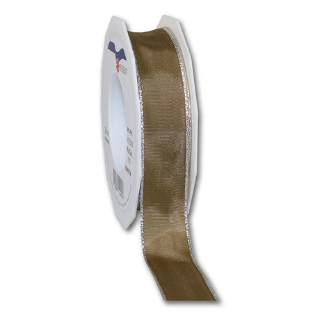 Ruban de soie avec bordure doré manhattan 25-m-rouleau 25 mm taupe