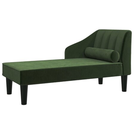 vidaXL Chaise longue avec traversin vert foncé velours