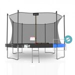 Trampoline de jardin classique 14ft ø427cm pack trampo avec matelas réversible bleu/noir  echelle  filet de sécurité