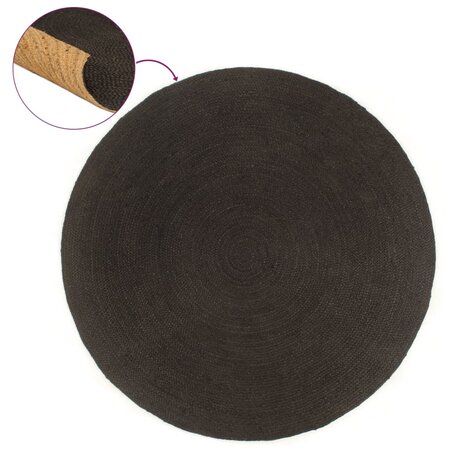 vidaXL Tapis tressé réversible Anthracite et naturel 90 cm Jute Rond