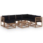 vidaXL Salon de jardin 8 Pièces avec coussins Noir