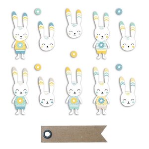 20 formes découpées Lapin Léonard + 20 étiquettes kraft Fanion