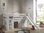 PINO Lit mezzanine avec toboggan + Rideau de lit Birdy