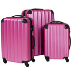 Tectake set de 3 valises trolley rigides - abs - rose vif