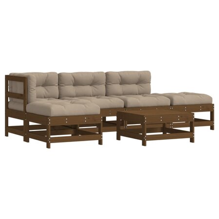 vidaXL Salon de jardin 6 Pièces avec coussins marron miel bois massif