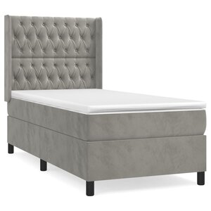vidaXL Lit à sommier tapissier et matelas Gris clair 90x190 cm Velours