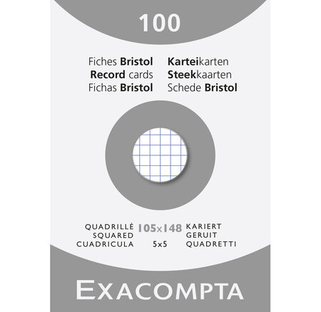 Étui De 100 Fiches - Bristol Quadrillé 5x5 Non Perforé 105x148mm - Blanc - X 10 - Exacompta