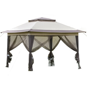 Tonnelle barnum de jardin pop-up pliant 3 64L x 3 64l x 2 94H m acier polyester moustiquaires + sac de transport à roulettes beige marron