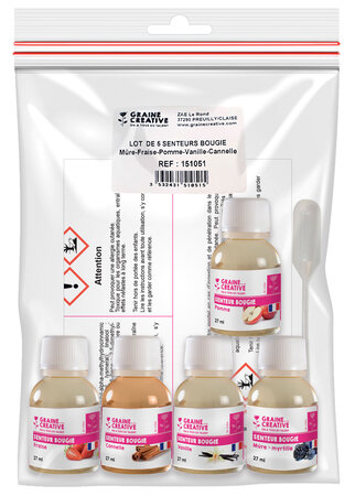Parfum à bougie 27 ml Cinq Senteurs (Mure/Fraise/Pomme/Vanille/Cannelle)