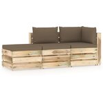 vidaXL Salon de jardin 3 Pièces avec coussins Bois imprégné de vert