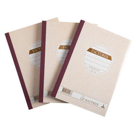 Lot De 3 Manifolds Factures - Papier Autocopiant - Triplicata (1 Original Et 2 Copies) - 50 Feuilles - Format 21 X 14 8 Cm - Couverture Vernie - X 14 - Le Dauphin
