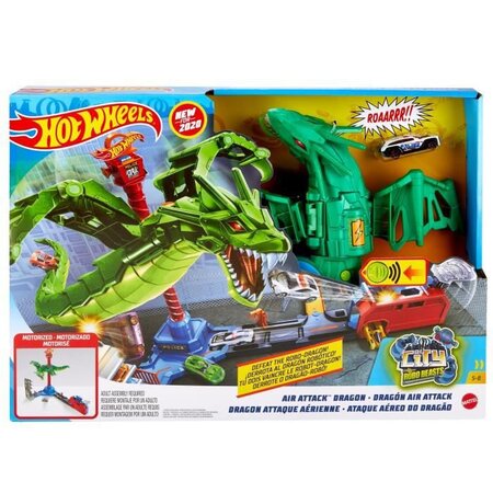 Hot wheels city attaque du robot dragon motorisé avec commissariat de police 45 cm de haut - 1 véhicule et 1 lanceur inclus
