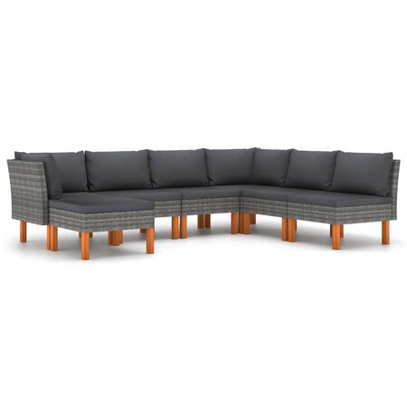 vidaXL Salon de jardin 7 Pièces avec coussins Résine tressée Gris