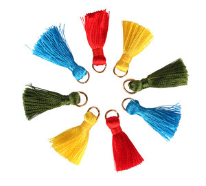 Pompons mini avec anneau doré 3cm Vif 8 pièces