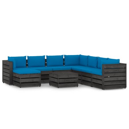 vidaXL Salon de jardin 9 Pièces avec coussins Bois imprégné de gris