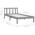 vidaXL Cadre de lit Gris Bois de pin massif 100x200 cm