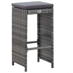 vidaXL Meuble de bar de jardin 7 Pièces et coussins Résine tressée Gris