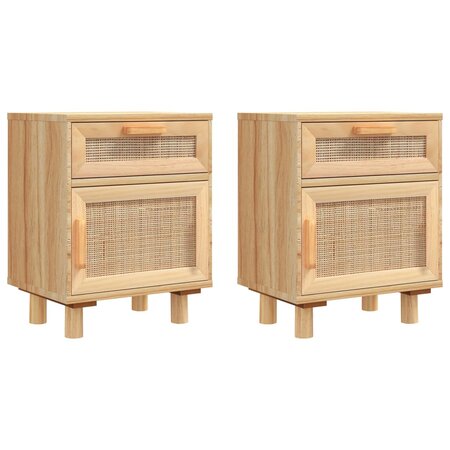 vidaXL Tables de chevet 2 Pièces Marron Bois pin massif et rotin naturel