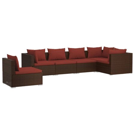 vidaXL Salon de jardin 6 Pièces avec coussins Résine tressée Marron