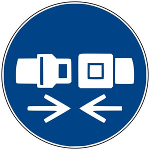 Autocollant vinyl - signalisation obligation. Attacher la ceinture de sécurité - diamètre de 200 mm uttscheid