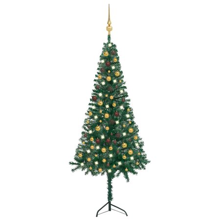 vidaXL Arbre de Noël artificiel d'angle LED et boules Vert 210 cm PVC
