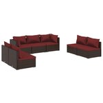vidaXL Salon de jardin 7 Pièces avec coussins Résine tressée Marron