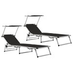 vidaXL Chaises longues pliables et toit 2 Pièces Aluminium textilène Noir