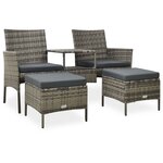 vidaXL Canapé de jardin table à thé et tabourets Résine tressée Gris