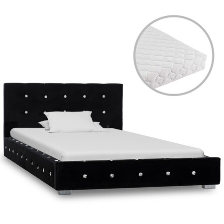 vidaXL Lit avec matelas Noir Velours 90 x 200 cm