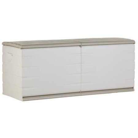 PLASTIKEN Coffre 450L Intérieur/Extérieur Fonctionnel et Esthétique Cadenassable avec Roulettes Beige