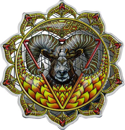Pièce de monnaie en argent 5 dollars g 62.2 (2 oz) millésime 2022 phil lewis ram of the 3rd chakra