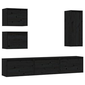 vidaXL Meubles TV 6 Pièces Noir Bois massif de pin