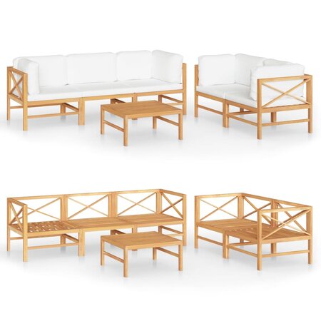 vidaXL Salon de jardin 6 Pièces avec coussins crème Bois de teck solide