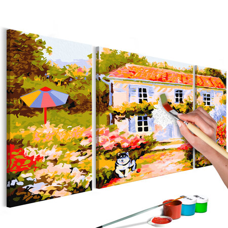 Tableau à peindre par soi-même - maison de campagne l x h en cm 80x50