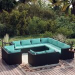 vidaXL Salon de jardin 11 Pièces avec coussins Noir Résine tressée