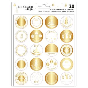20 Stickers De Noël En Papier - Finitions Blanc Et Or À Chaud - 14 5x17 Cm - Draeger paris