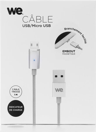Câble USB We vers micro USB avec embout magnétique (Argent)