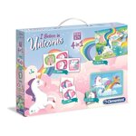 CLEMENTONI Edukit 4 en 1 - Licornes - Mémo, Domino, Puzzle et Cubes